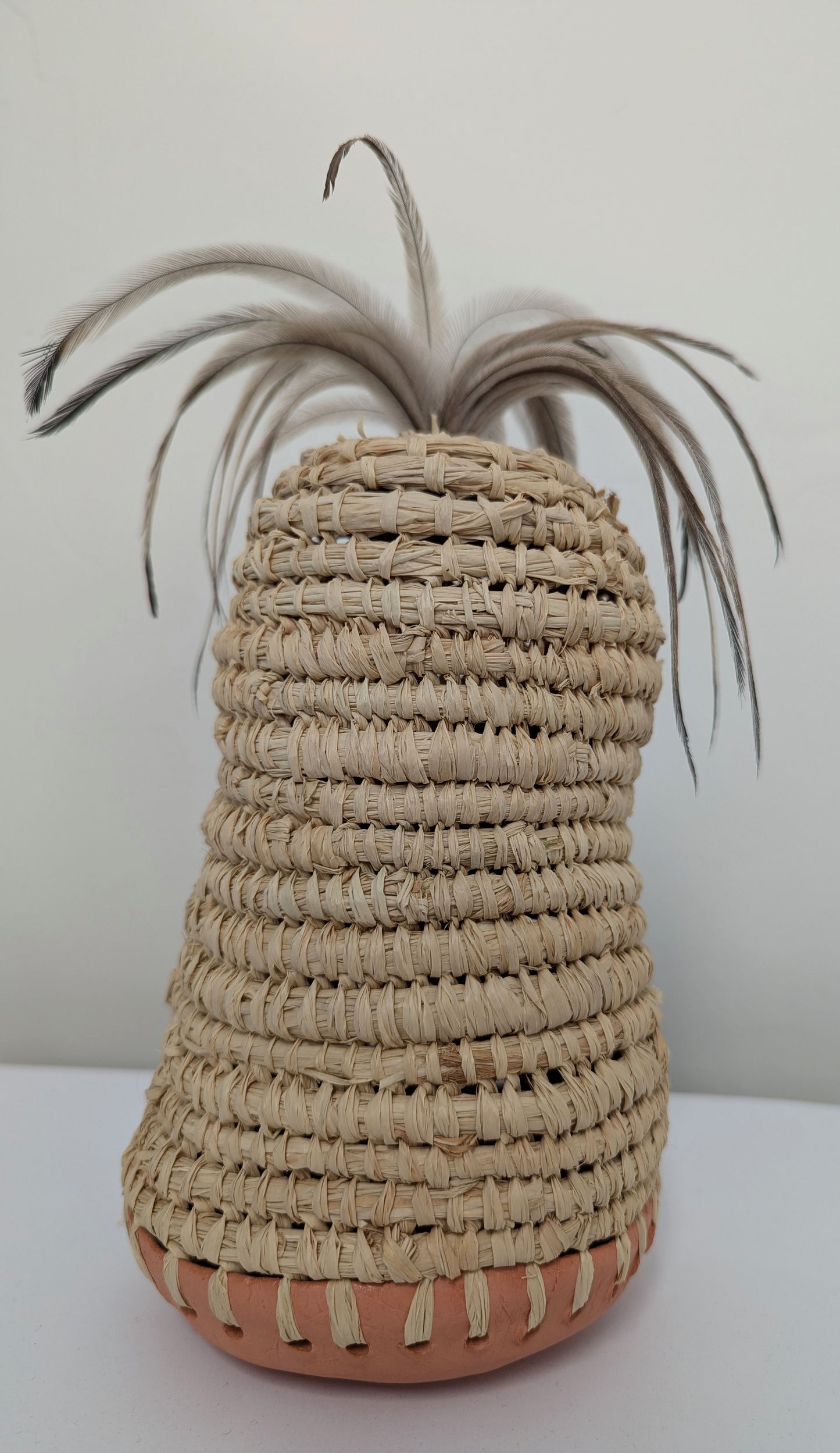 Woven Vase with Emu Feathers - Trish Cerminara (Gamilaroi)